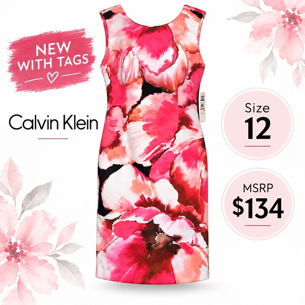 New w/tags Calvin Klein Sheath Dress Size 12 Pink Floral MSRP $134 Sleeveless